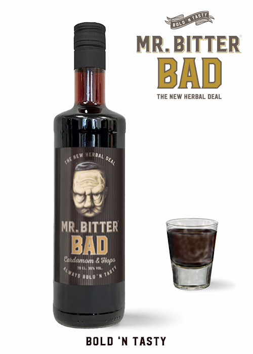 Quality Europe Mr Bitter Bad bottle and shot glass