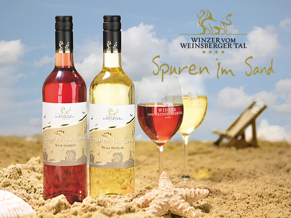 Bottles of "Spuren im Sand" wine, rosé and white – Quality Europe products